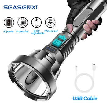 SEASENXI XHP50 Супер мощен led фенер, която се презарежда чрез USB, ABS-водоустойчив фенер за къмпинг, ултра ярък фенер за колоездене
