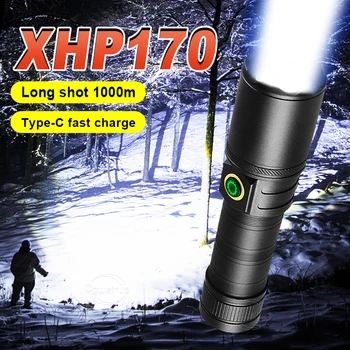 Висока мощност XHP170 led фенерче, акумулаторна батерия тактически фенер 18650 26650 USB Зареждане туризъм лампа Преносим прожектор фенер