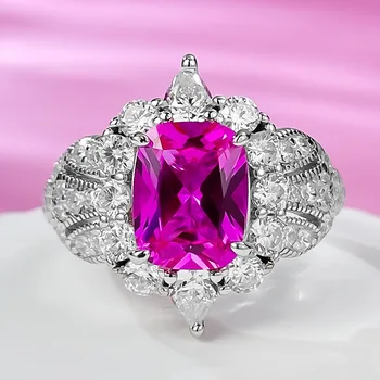Ново дамско годежен пръстен с геометричен дизайн, сребро 925 проба, рубинено лампа лукс