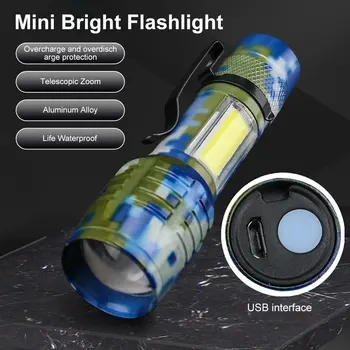 Супер ярка мини-фенерче, камуфляжный ръчно фенерче с увеличение, фенер със странично осветление, водоустойчиви туризъм лампа, 3 режима на осветление