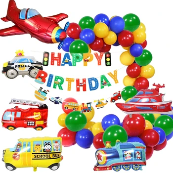 Транспортна Тема, Украса за Парти в чест на рождения Ден на Момчето 1-9 Години Син Жълт Червен Зелен Балон, Венец, Арка, Комплект, за да проверите За Рожден Ден